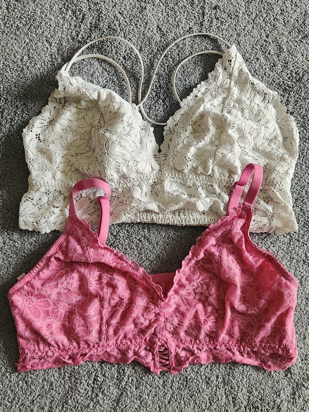 PINK Victoria's Secret Lace Bralettes in Cream and Hot Pink